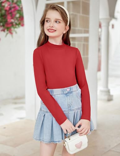 Image of Arshiner Girls Long Sleeve Mock Turtleneck Shirts Slim Fit Base Layer Top