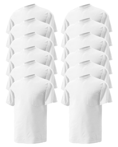 Gildan DryBlend 50 Cotton/50 DryBlend Poly Pocket T-Shirt, White, XL (Pack of 12)