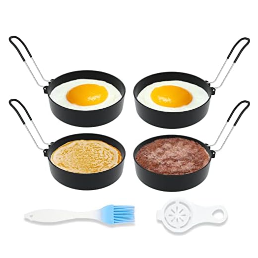 Stainless Steel Egg Rings for Frying Eggs(4 Pack) - 3.5" Round Non Stick Griddle Rings with Oil Brush, Egg Sandwich/Pancake/Cooking Molds, Breakfast Maker Accessories & Egg Separator