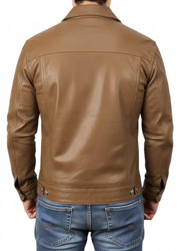 Image of Leather Trucker Jacket Men - Real Lambskin Shirt Style Vintage Fashion Mens Leather Jacket