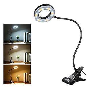 18 LED Lampe de bureau à pince, Lampe de Lecture Clipsable Réglable, 3 couleurs, 10 luminosité, Col de cygne flexible à 360 °, Rechargeable USB Câble pour bureau, lit