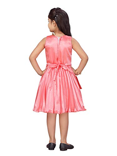 Image of MUHURATAM Girl's Silk Fit and Flare Knee-Length Dress