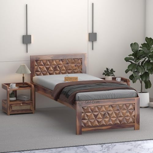 Image of Solid Sheesham Wood Bed 6.5X3 ft Single Bed Without Storage for Bedroom - Single Cot Wooden BedSingle Size for Living Room Guest Room - 12 Month Warranty (Roman Honey)