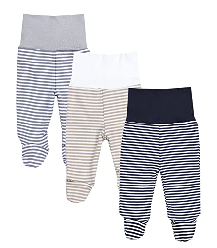 TupTam Pumphose Baby Jungen mit Fuß 3er Pack – Weiche Baby Hose aus Baumwolle mit Komfortbund, Farbe: Farbenmix 8, Größe: 68