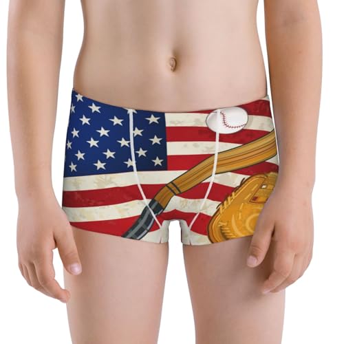 Boys' Cotton Boxer Brief Soft Underwear-American Flag And Baseball