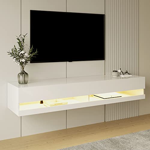 Buy a Stylish White Floating TV Stand with LED Lights to Light Up Your Home
