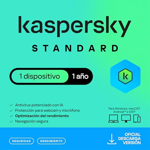 Kaspersky Standard Anti-Virus 2025 | 1 dispositivo | 1 año | Seguridad Avanzada | Protección Bancaria en línea | Optimización del rendimiento | PC/Mac/Móvil | Código por email