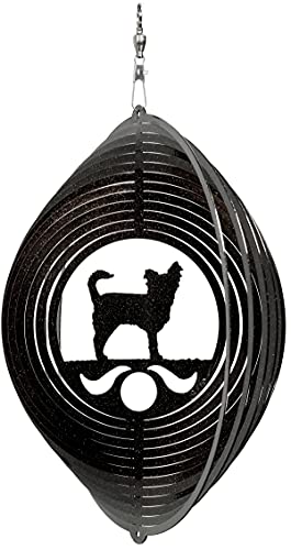 SWEN Products Long Hair Chihuahua Circle Swirly Metal Wind Spinner