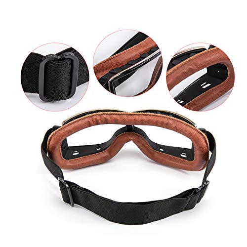 evomosa Motorradbrille Motorräder Retro Pilot Nebelsichere Brille ATV Bike Motocross Brille Schutzbrille - Transparente Linse