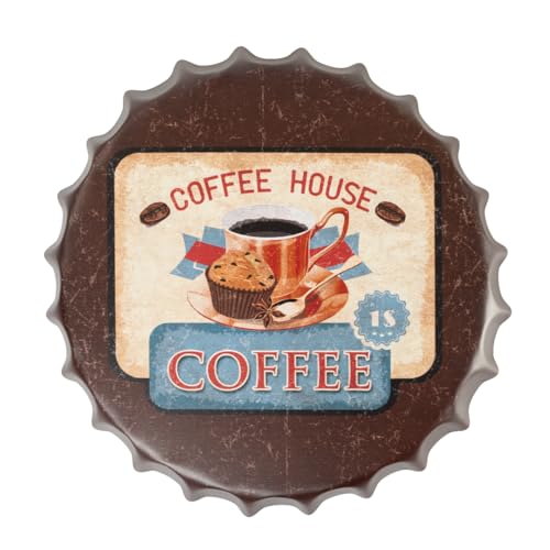 Image of EAZYWAGON Decorative Metal Bottle Caps Wall Sign Plates - 14X14 Inches - coffhous | Metal Wall Hanging Bottle Cap for Home, Farmhouse, Bar & Cafe Decoration | Vintage & Retro Look Plaques