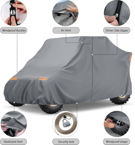 Image of Waterproof UTV Cover Compatible with Yamaha YXZ 1000R | 6 Layers Outdoor Cover with Cotton Liner, Air Vents, Door Zipper and Windproof Buckles for Rain Snow Dust Protection