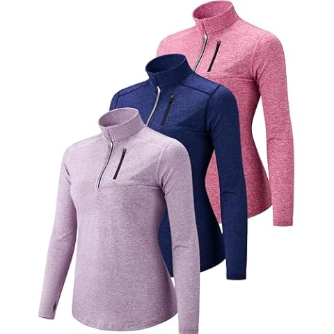 3 Pack: Women's Quick Dry Long Sleeve Quarter Zip Pullover Workout Shirts with Thumb Holes and Pocket (Set 3, Large) Cover