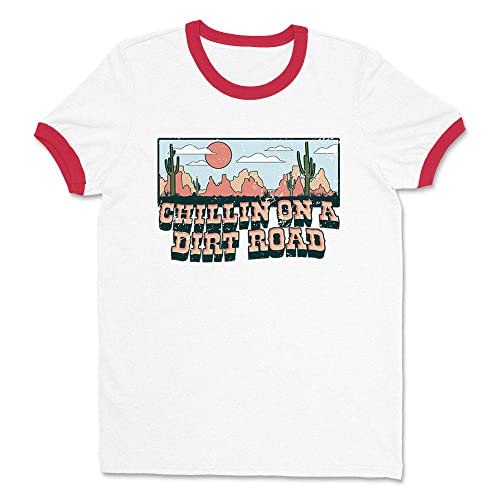 Chillin on a Dirt Road Ringer Tee Shirt Unisex Large White/Red