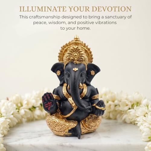 Image of Golden Legacy Black and Gold Ganesha Idol - 3.5 Inch Divine Seated Ganpati Statue with Premium Finish for Home Mandir, Office Desk, and Car Dashboard - Auspicious Vastu Home Decor and Spiritual Gift