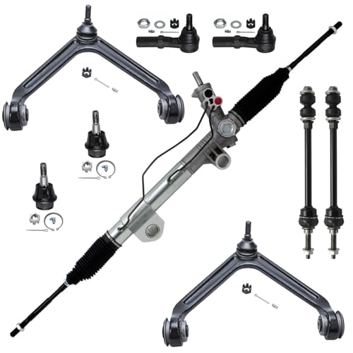 Image of Detroit Axle - 4WD Front 9pc Rack and Pinion Kit for 2002-2005 Dodge Ram 1500, 1 Rack & Pinion 2 Upper Control Arms w /Ball Joints 2 Lower Ball Joints 2 Sway Bars 2 Outer Tie Rods Replacement