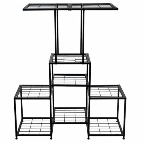 Image of ecofynd Koda Plant Stands for Outdoor Balcony, Flower Pot Stand for Indoor Plants, Large Metal Planter Stand for Living Room, Home Decor, Indoor & Outdoor Plants, 8 Tier (PS055-BLK)