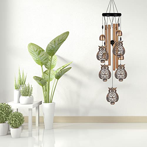 Bronze Owl Wind Chime, Gifts For Mom, Home, Garden, Balconies, Rooms, Patio, Indoor, Outdoor Owl Decoration, Owl Chimes, With 4 Aluminum Tubes 5 Owls Wind Chimes, Owl Wind Catcher, Owl Wind Bell Decor #TOP7