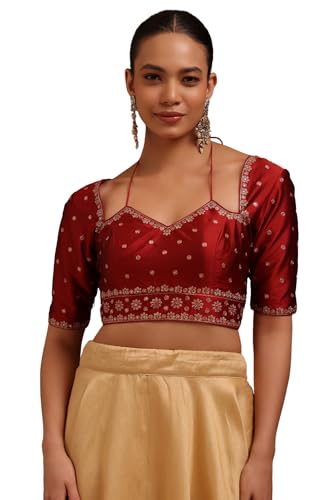 Blouse Tussar femme marron 38 haut brodé zari vêtement traditionnel chic