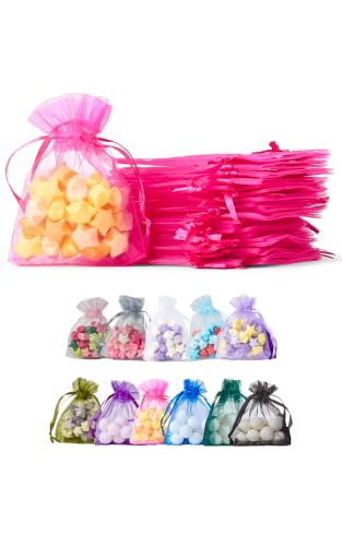 Soul Projekt [50 unidades] Bolsas de regalo de organza, para regalos, joyas, cumpleaños, bolsas de fiesta. Bolsas de organza para todas las ocasiones. Organza Bags Fuchsia 7x9 x50