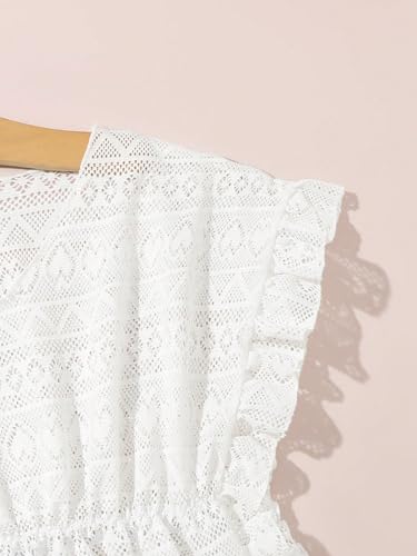 Milumia Girl's Ruffle Trim Short Sleeve Beach Cover Ups Crochet Cover Up Tops4