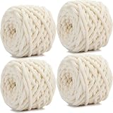 Xtrillogen Chunky Chenille Yarn 4 x 100g Balls,Soft Fluffy Multicolor Plush Wool for Crochet & Knitting Soft Thick Chunky Yarn Crochet Yarn for Blankets,Hats,Cushions(Milk White)