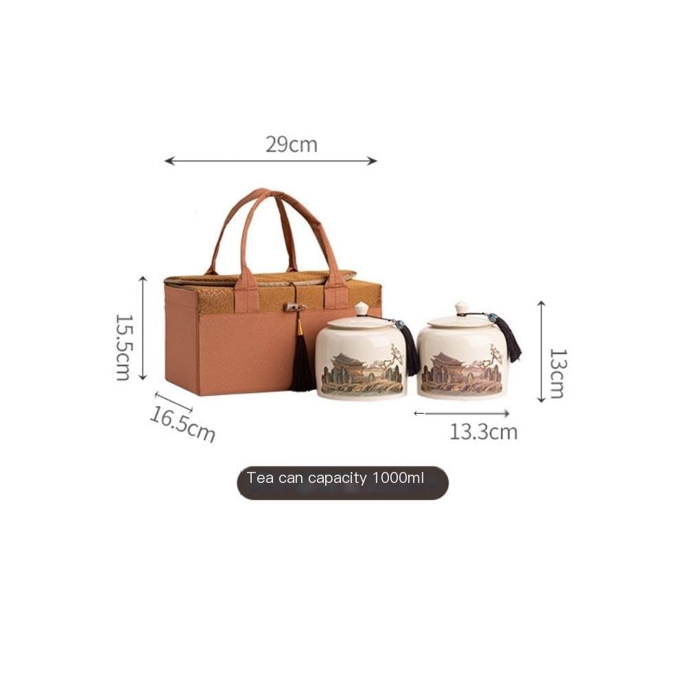 Organizador de Bolsitas de Té Tarros de cerámica for almacenamiento de té a granel, caja de regalo creativa de doble tarro, contenedor de té de estilo chino Retro, caja de regalo de té sellada Organiz