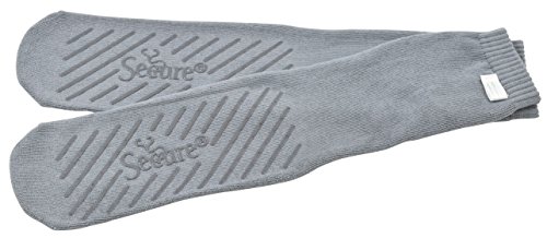 Secure (1 Pair) Bariatric Non Skid Slipper Socks with All-Around Grip Tread, Gray - Hospital Style for Elderly Fall Injury Prevention