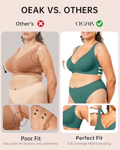 Image of OEAK Womens Deep V Bras Wireless Comfortable Bra Supportive No Underwire Bras Tshirt Push Up Bralettes Plunge Seamless Bra