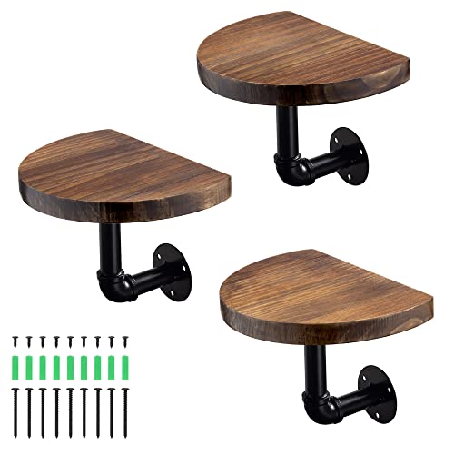 Navaris Lot 3X Étagère Murale Flottante - 3X Étagère Suspendue Ronde 20 x 15 x 17 cm en Bois de Pin - Capacité de Charge 5kg - Montage Facile