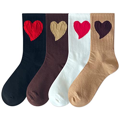 IIG Women's Fashion Cute Cotton Socks Novelty Funny Above Ankle Crew Socks Holiday Gifts for Women 4/5 Pairs (Cute heart - 4 pairs)