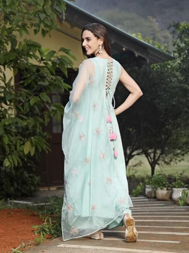 Image of Stylum Women's Solid & Embellished Rayon Flared Kurta Palazzo Dupatta Set