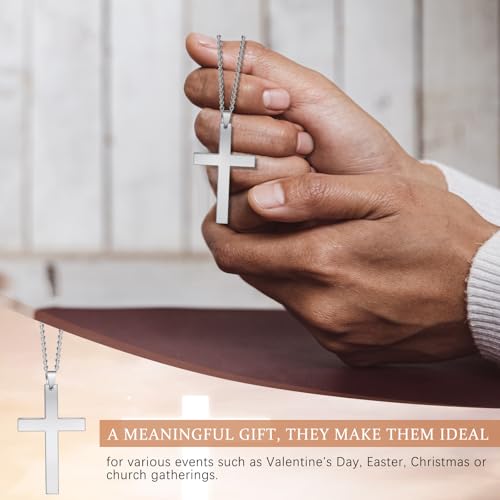 12 Pieces Stainless Steel Cross Necklace Bulk for Men Cross Chain Necklace Silver Pendant Necklace Christian Gift Jewelry Gifts for Men3