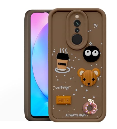 Image of Bintage Cute Fun Taddy Cartoon 3D Ball Bear Milk Donut Coffee Cup Silicon Case Full Body & Camera Protection Back Cover Compatible for MI Redmi 8 - Brown