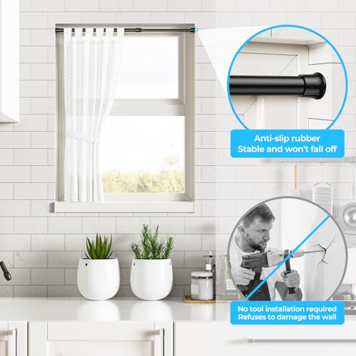 Image of AIZESI 4PCS Black Tension Rods 17 to 28 inch, Adjustable Spring Tension Window Rods Short Tension Rod Expandable Pressure Rod for Window Closet