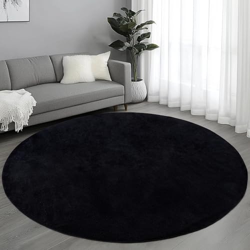 Tapete circular negro 4x4 pies ultra suave con espuma miniatura 1