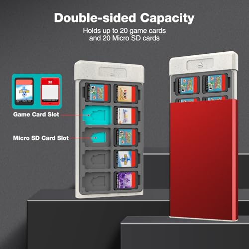 Image of HEIYING Switch Game Card Case for Nintendo Switch /Switch OLED /Switch Lite Game Card or Micro SD Memory Card, Metal Switch Game Holder with 20 Game Card Slots and 20 Micro SD Card Slots