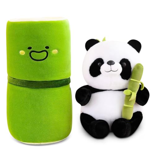 25 Cm Panda Plüschtier Aus Bambusröhre – 2-in-1 Kuscheltier Mit Bambusbeutel, Geschenk Für Kinder