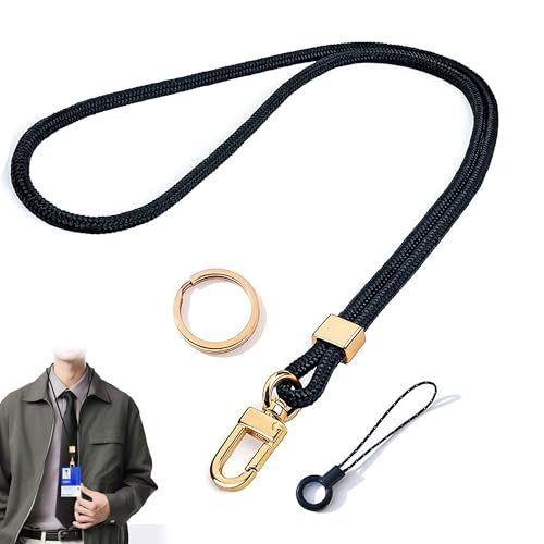 1SET as Neck Lanyard Strap for Keys Black Lanyard String Lanyard Phone Ring Strap Detachable and Lanyards Neck Strap Lanyards with Metal Key Rings for Men Women Badge Holder Keys Phone