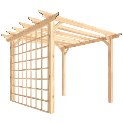 Outsunny 3 x 3 m Wooden Pergola Kit, Garden Pergola Gazebo Arch with Grape Trellis, Triangle Supports, Crossing Beams for Climbing Vines, Flowers, Sun Shade Shelter for Patio Grill, Nature Wood Finish