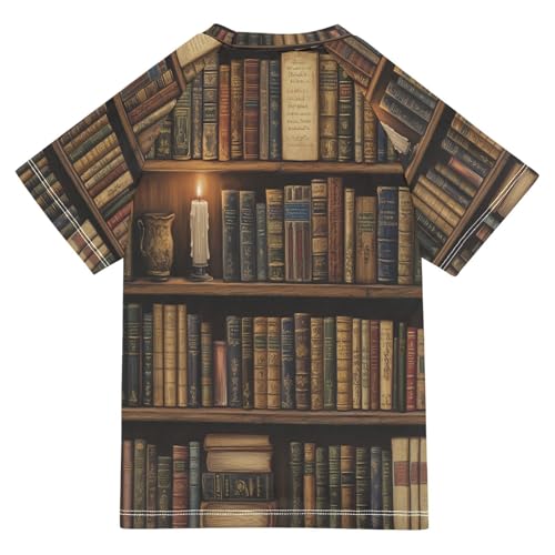 Boys Short Sleeve T-Shirts Book Library Retro Rashguard Kids Swim Shirts Sun UPF 50+ Multicoloured2