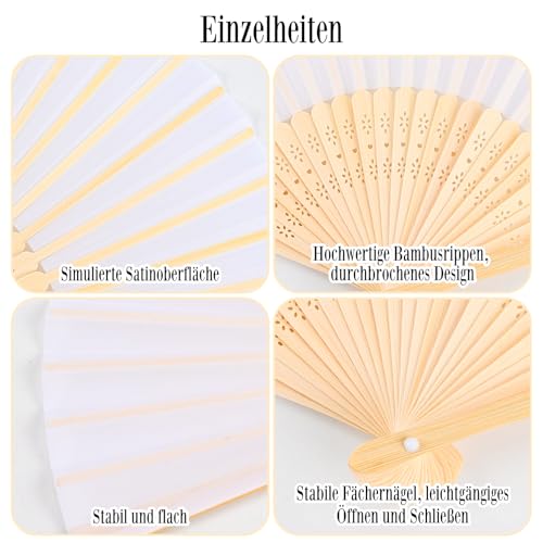 Faburo 4 Stück Fächer Set, Fächer Hochzeit Fächer Weiß, Handfächer Klein für Hochzeitsdeko Sommer Party