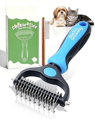 Pet Pro Grooming Pet Pro Grooming Tool Dematting Comb for Dogs and Cats Deshedding Dog Brush Undercoat Rake for Dogs Removes Tangles Knots and Loose Fur Grooming Tool for Thick Coats (Blue)