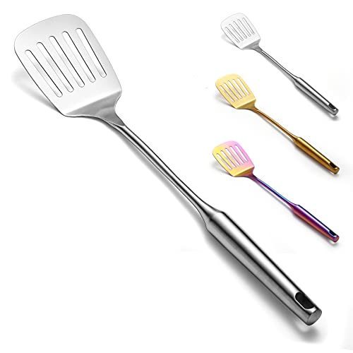 Evanda Espatula Cocina Acero Inoxidable, Tornero ranurado de plata, Espátulas de cocina para utensilios de cocina antiadherentes, Volteador de espátulas de metal para utensilios de cocina