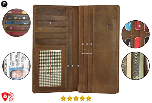 Image of RFID Blocking Mens Genuine leather Bifold Long Wallet