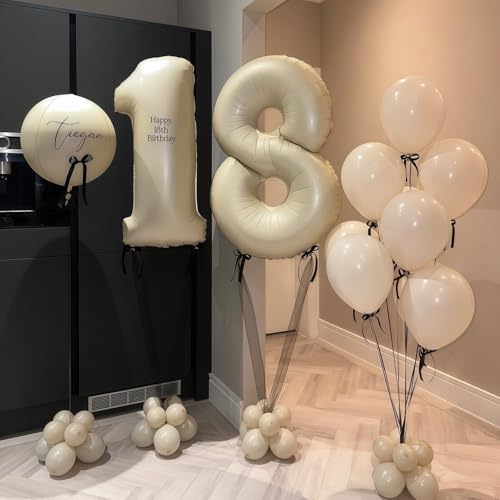 Image of Cream Number 8 Balloons,40 Inch 8 Balloons Giant Helium Foil Mylar Beige 8 Balloon Number for Birthday Party Anniversary Decorations