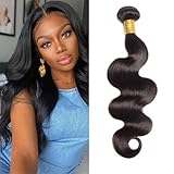 Huarisi 16 Inch Brazilian Human Hair Bundles, 1 Bundle Body Wave Weave, 100% Unprocessed Virgin Human Hair Extensions for Women, Natural Color