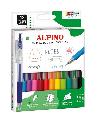 ALPINO - Caja de 12 Bolígrafos Retráctiles Alpino Line Gel 0.7 – Colores Surtidos | Tinta de Gel Suave y Fluida | Escritura Precisa y Uniforme| Colores Vibrantes y Duraderos
