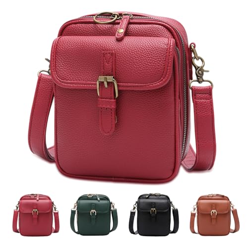 AIIONP 2025 Upgrade Double Layer Large Capacity Mini Messenger Bag, Leather Small Purse Crossbody Shoulder Bag for Women Men