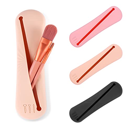 Geestock Travel Make -up Pinselhalter, Silizium Trendy und Tragbare Kosmetische Gesichtspinselhalter, Soft und Schlanke Make -up -Werkzeug Organizer (Khaki) Cover