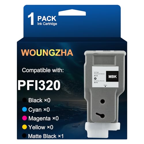 Woungzha Cartouches d'encre PFI-320 compatibles pour Canon PFI-320 PFI 320 - Fonctionne avec les imprimantes Canon ImagePROGRAF TM-200 TM-205 TM-300 TM-305 (1 noir mat)